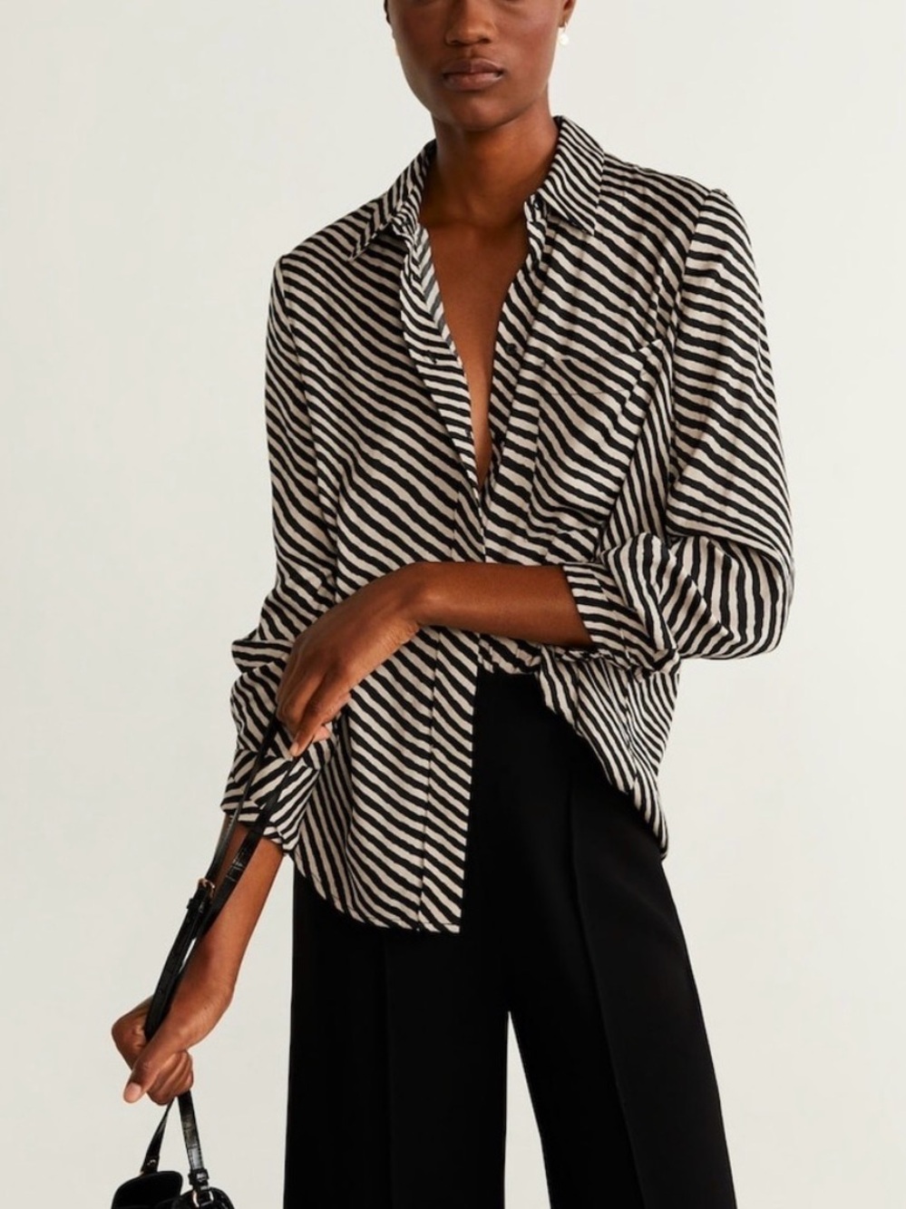 Mango Black and White Striped Button-Down Shirt